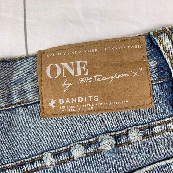 One Teaspoon Shorts Womens 25 Blue Bandits High Rise Distressed Raw Hem Ripped - Picture 4 of 10